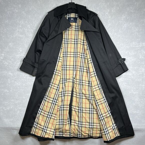 Burberry Trench Coat Womens 8 Black Full Length Nova Check Removable Lining - Picture 2 of 16
